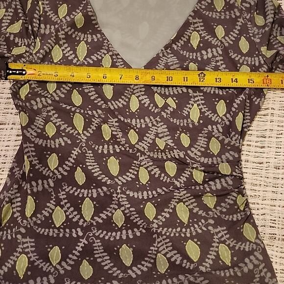 Vintage Sigrid Olsen faux wrap grey green leaves mesh long sleeve top size M - Picture 6 of 9